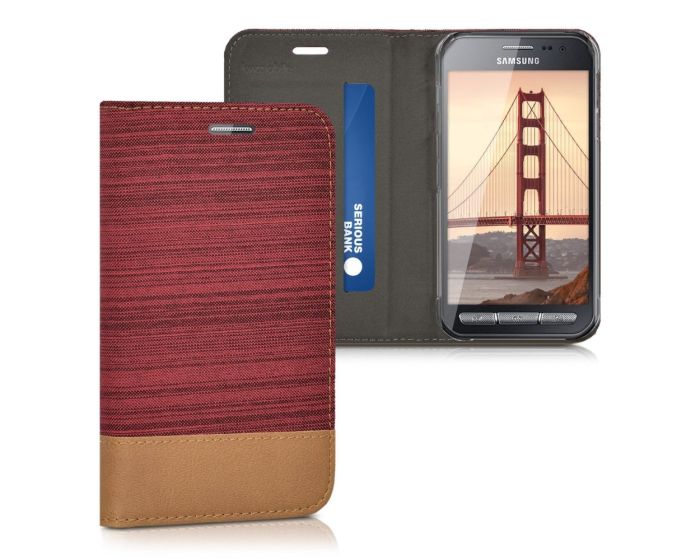KWmobile Canvas Wallet Case (38237.20) Θήκη Πορτοφόλι με δυνατότητα Stand‏ Dark Red / Brown (Samsung Galaxy Xcover 3)