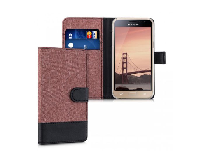 KWmobile Canvas Wallet Case (38157.10) Θήκη Πορτοφόλι με δυνατότητα Stand‏ Dusty Pink / Black (Samsung Galaxy J3 / J3 2016)