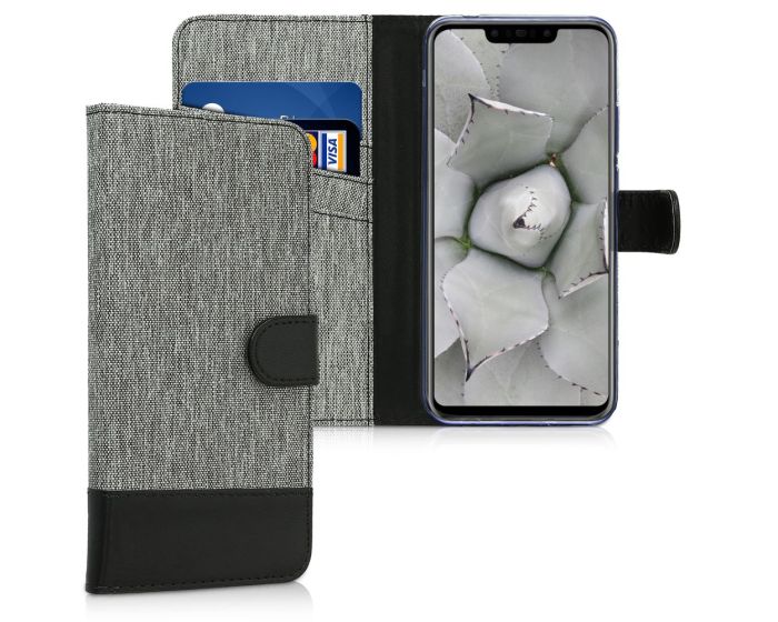 KWmobile Canvas Wallet Case (45765.01) Θήκη Πορτοφόλι με δυνατότητα Stand‏ Grey / Black (Huawei Nova 3)