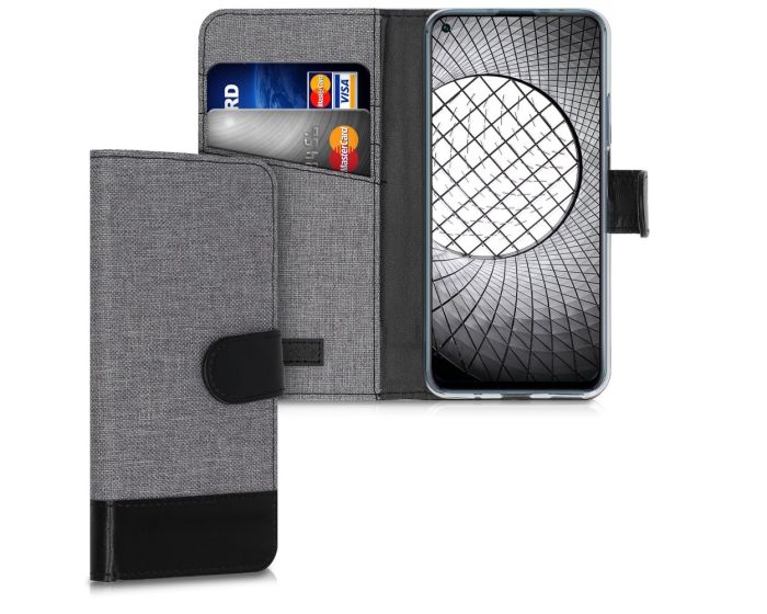 KWmobile Canvas Wallet Case (51498.22) Θήκη Πορτοφόλι με δυνατότητα Stand‏ Grey / Black (Huawei Nova 5T / Honor 20)
