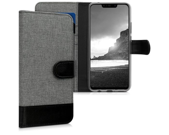 KWmobile Canvas Wallet Case (46094.01) Θήκη Πορτοφόλι με δυνατότητα Stand‏ Grey / Black (Huawei P Smart Plus / Nova 3i)