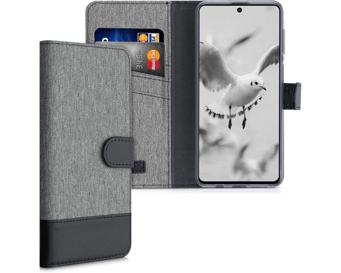 KWmobile Canvas Wallet Case (54462.22) Θήκη Πορτοφόλι με δυνατότητα Stand‏ Grey / Black (Samsung Galaxy A72 4G / 5G)