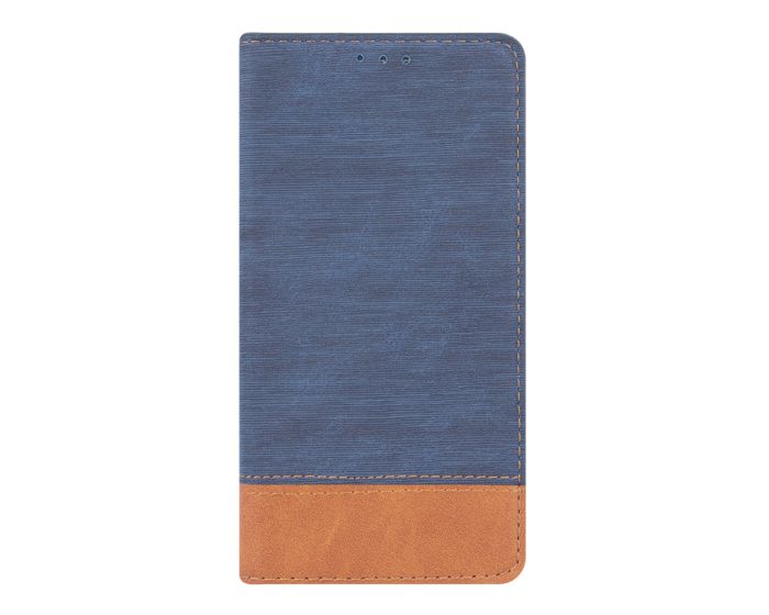 Retro Canvas Wallet Case Θήκη Πορτοφόλι με Δυνατότητα Stand Navy Blue / Brown (Samsung Galaxy A6 2018)
