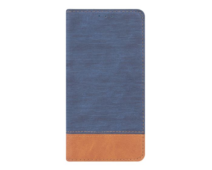 Retro Canvas Wallet Case Θήκη Πορτοφόλι με Δυνατότητα Stand Navy Blue / Brown (Samsung Galaxy J3 2017)