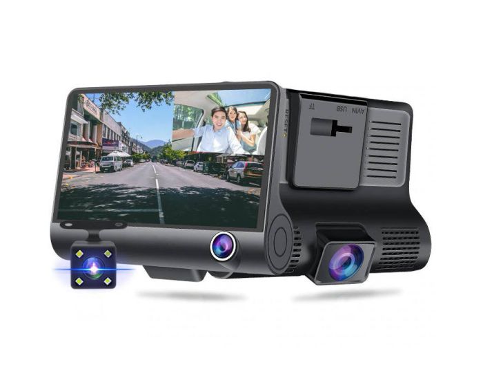 Car Video Recorder 3in1 Front - Parking - Interior - 170 Κάμερα αυτοκινήτου με μικρόφωνο Full HD 1080p - Black