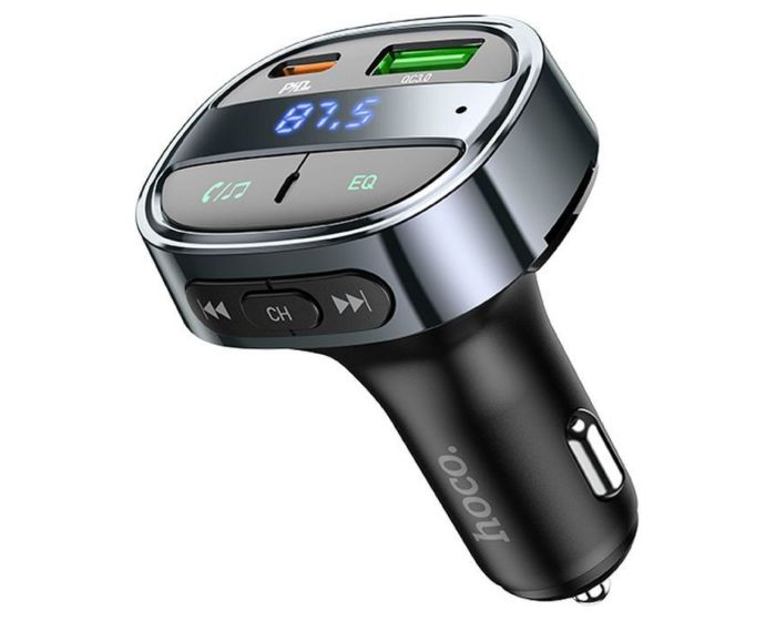 HOCO E70 FM In-Car Wireless FM Transmitter + Charger 2xUSB + Type C QC3.0 PD 5A 30W Φορτιστής Αυτοκινήτου Black - MT82785