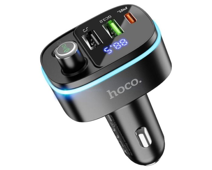 HOCO E62 FM In-Car Wireless FM Transmitter + Charger 2xUSB + Type C QC3.0 PD 20W Φορτιστής Αυτοκινήτου Black - MT83902