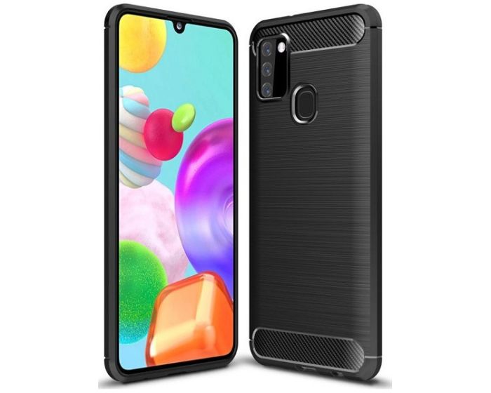 TPU Carbon Rugged Armor Case Ανθεκτική Θήκη Black (Samsung Galaxy A21s)