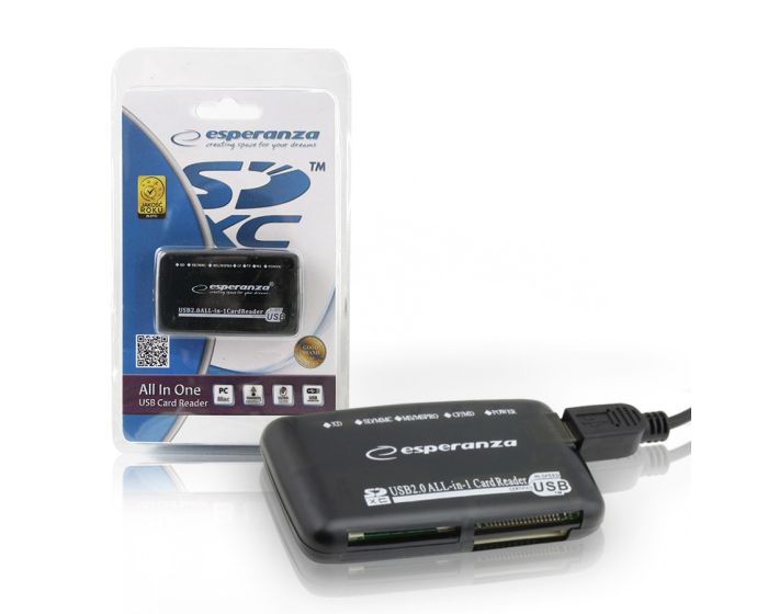 Esperanza EA117 Card Reader USB 2.0 για SD/microSD/MemoryStick/xD - Black