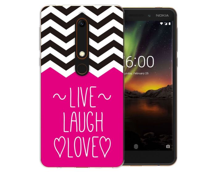 Caseflex Slim Fit Gel Case Live Laugh Love (CUV-NO6-Z102) Θήκη Σιλικόνης Heart (Nokia 6.1 2018)