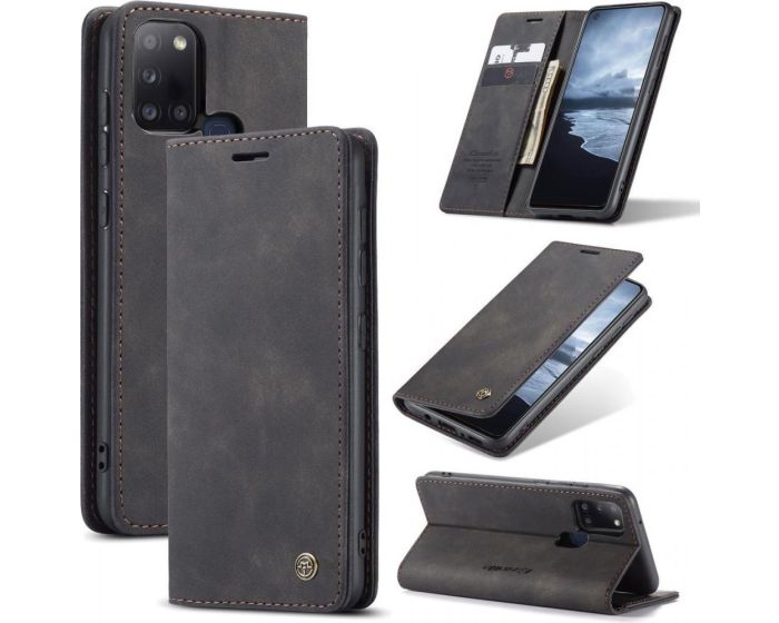 CaseMe PU Leather Wallet Case Θήκη Πορτοφόλι με Stand - Black (Samsung Galaxy A21s)