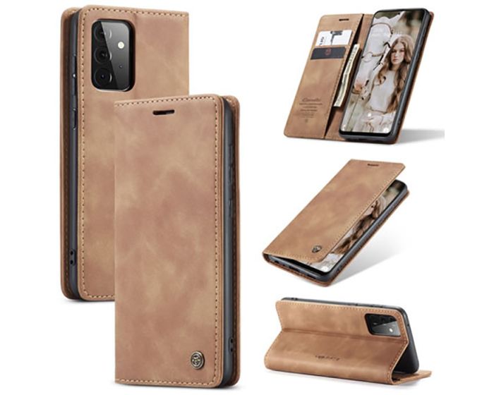 CaseMe PU Leather Wallet Case Θήκη Πορτοφόλι με Stand - Light Brown (Samsung Galaxy A72 4G / 5G)