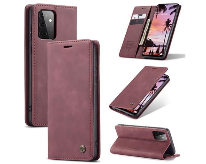 CaseMe PU Leather Wallet Case Θήκη Πορτοφόλι με Stand - Dark Red (Samsung Galaxy A72 4G / 5G)
