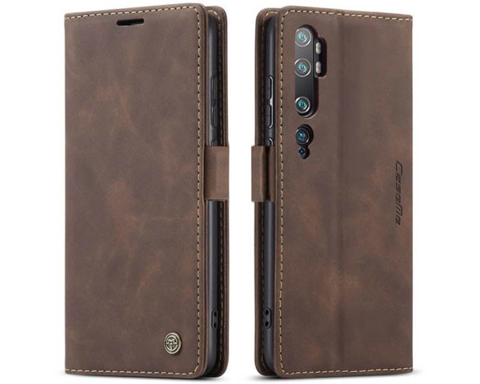 CaseMe PU Leather Wallet Book Case Θήκη Πορτοφόλι με Stand - Dark Brown (Xiaomi Mi Note 10 / Note 10 Pro)