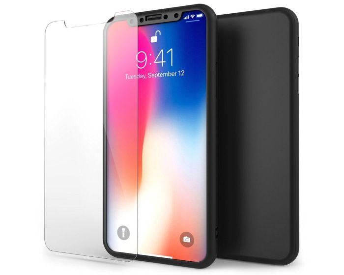 Centopi 360 Full Cover Case & Tempered Glass - Black (iPhone X)