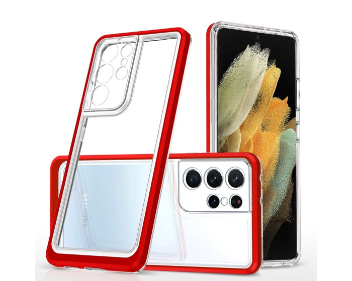 Clear 3in1 Hybrid Case Ανθεκτική Θήκη Clear / Red (Samsung Galaxy S23 Ultra)