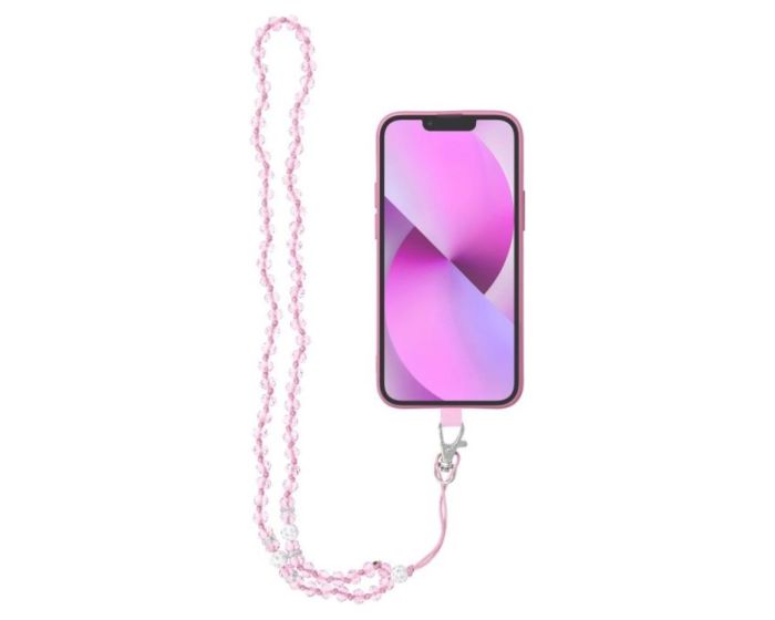 Universal Crystal Diamond Pendant Phone Strap Λουράκι Κινητού 74cm (37cm Loop) Light Pink
