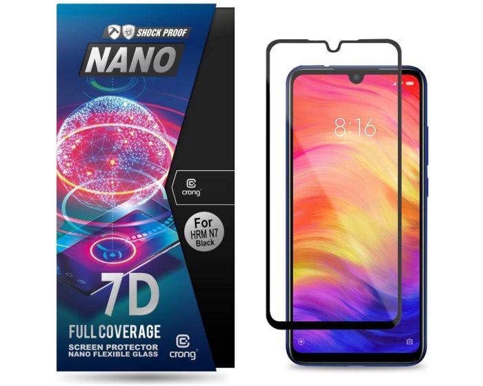 Crong 7D Nano Flexi Full Face Black (CRG-7DNANO-XRN7) Αντιχαρακτικό 9H Hybrid Screen Protector (Xiaomi Redmi Note 7 / Note 7 Pro)