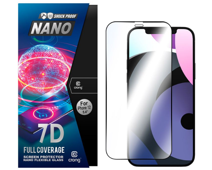 Crong 7D Nano Flexi Full Face Black (CRG-7DNANO-IP54) Αντιχαρακτικό 9H Hybrid Screen Protector (iPhone 12 Mini)