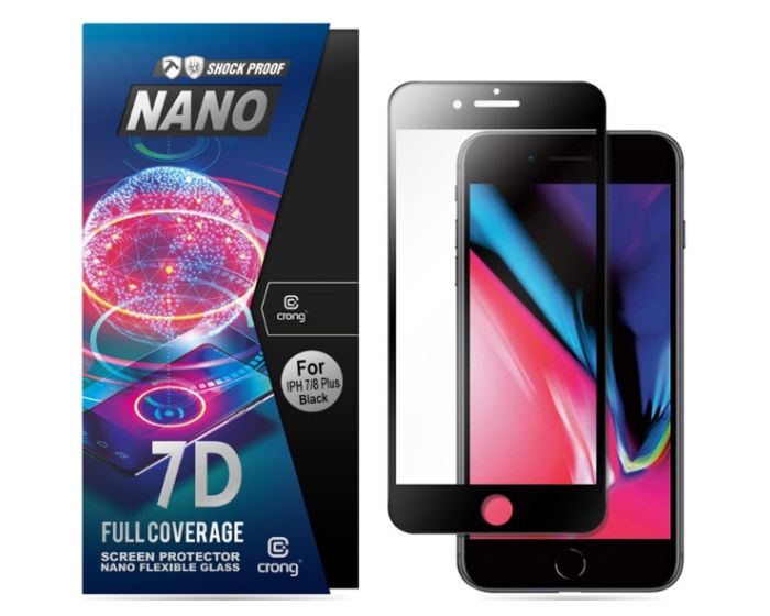 Crong 7D Nano Flexi Full Face Black (CRG-7DNANO-IP8PBLK) Αντιχαρακτικό 9H Hybrid Screen Protector (iPhone 7 Plus / 8 Plus)