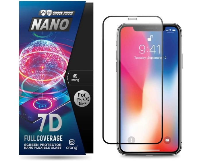 Crong 7D Nano Flexi Full Face Black (CRG-7DNANO-IPXS) Αντιχαρακτικό 9H Hybrid Screen Protector (iPhone X / Xs / 11 Pro)