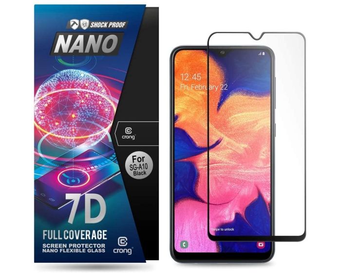 Crong 7D Nano Flexi Full Face Black (CRG-7DNANO-SGA10) Αντιχαρακτικό 9H Hybrid Screen Protector (Samsung Galaxy A10)