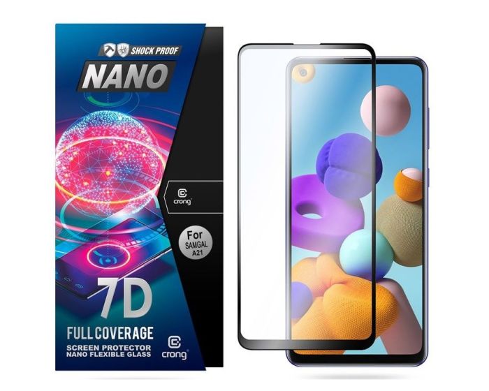 Crong 7D Nano Flexi Full Face Black (CRG-7DNANO-SGA21S) Αντιχαρακτικό 9H Hybrid Screen Protector (Samsung Galaxy A21s)