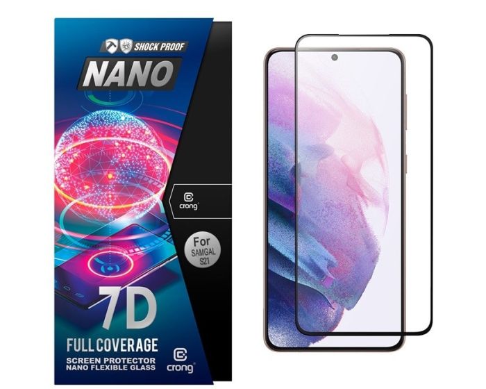 Crong 7D Nano Flexi Full Face Black (CRG-7DNANO-SGA21) Αντιχαρακτικό 9H Hybrid Screen Protector (Samsung Galaxy S21 5G)