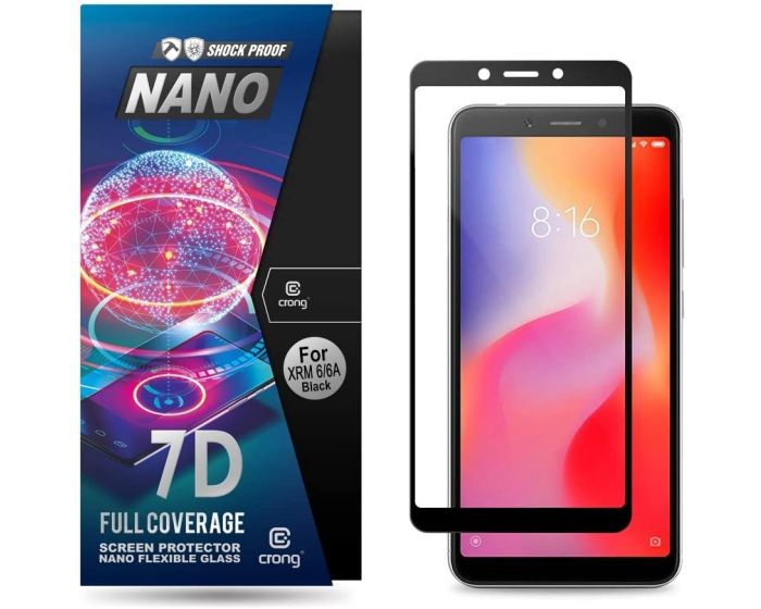 Crong 7D Nano Flexi Full Face Black (CRG-7DNANO-XR66A) Αντιχαρακτικό 9H Hybrid Screen Protector (Xiaomi Redmi 6 / 6A)