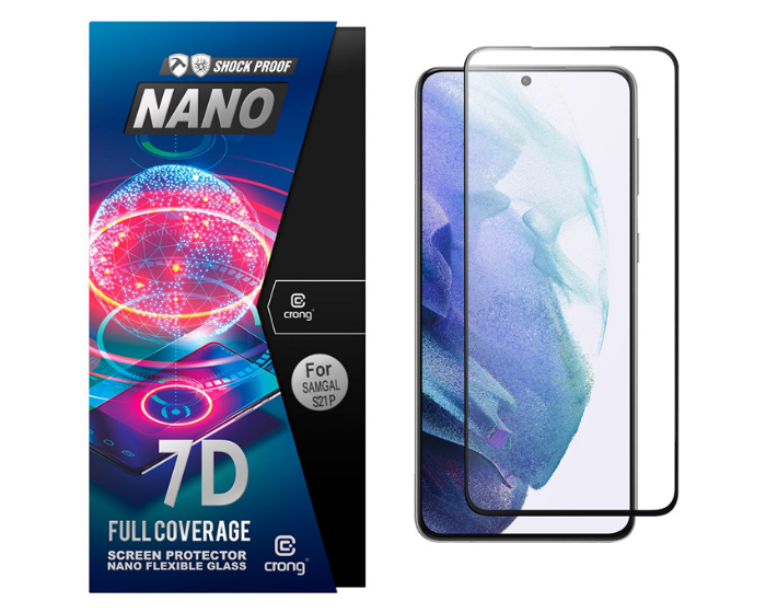 Crong 7D Nano Flexi Full Face Black (CRG-7DNANO-SGA21P) Αντιχαρακτικό 9H Hybrid Screen Protector (Samsung Galaxy S21 Plus 5G)
