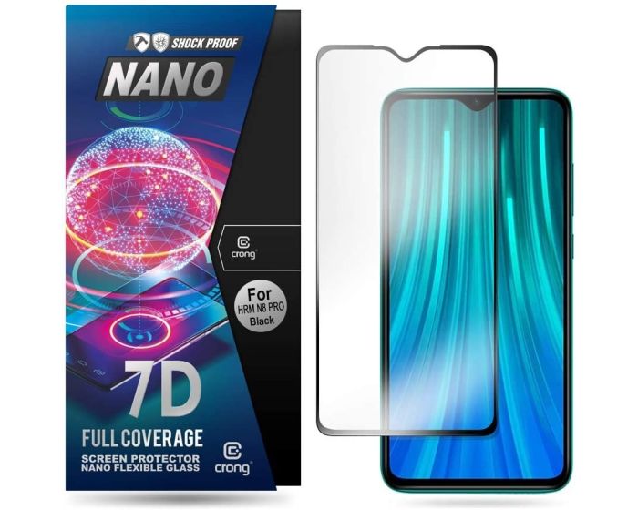 Crong 7D Nano Flexi Full Face Black (CRG-7DNANO-XRN8PRO) Αντιχαρακτικό 9H Hybrid Screen Protector (Xiaomi Redmi Note 8 Pro)