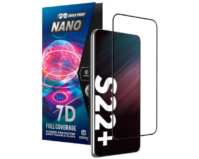 Crong 7D Nano Flexi Full Face Black (CRG-7DNANO-SGS22P) Αντιχαρακτικό 9H Hybrid Screen Protector (Samsung Galaxy S22 Plus 5G)