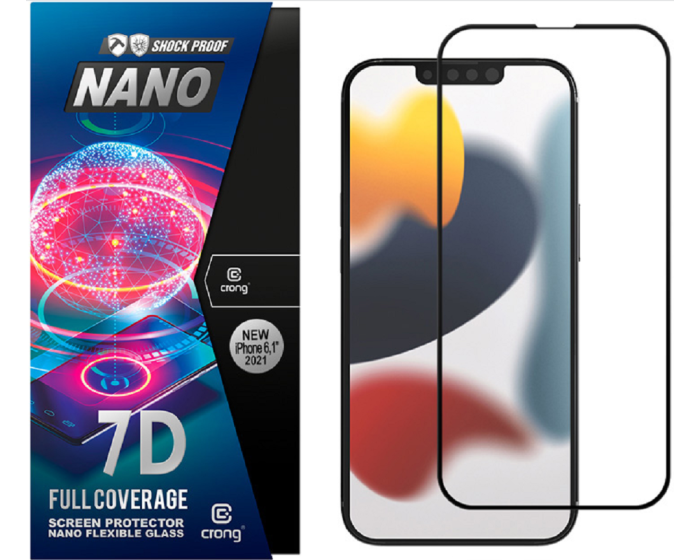 Crong 7D Nano Flexi Full Face Black (CRG-7DNANO-IP13P) Αντιχαρακτικό 9H Hybrid Screen Protector (iPhone 13 / 13 Pro / 14)