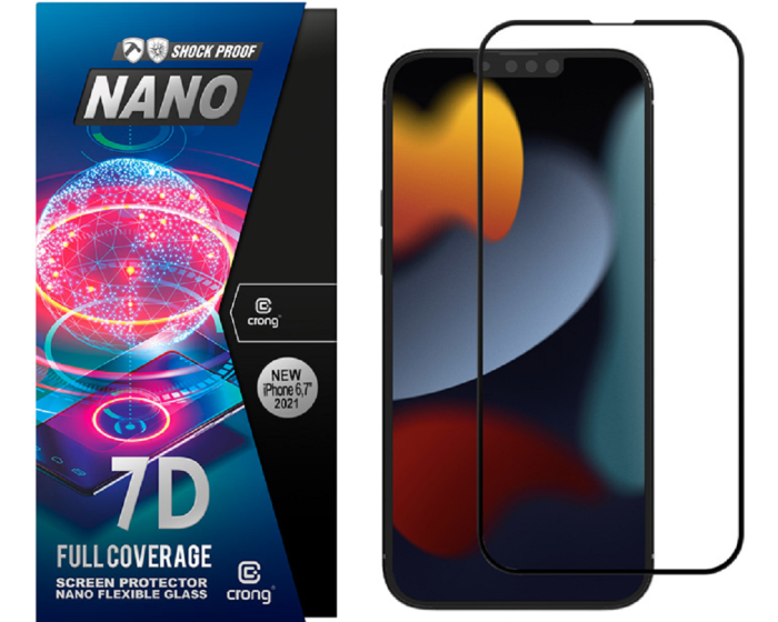 Crong 7D Nano Flexi Full Face Black (CRG-7DNANO-IP13PM) Αντιχαρακτικό 9H Hybrid Screen Protector (iPhone 13 Pro Max)