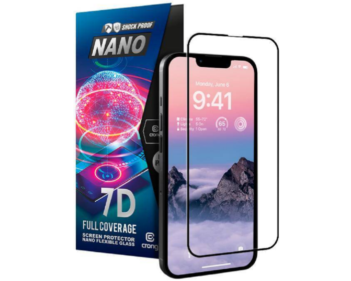 Crong 7D Nano Flexi Full Face Black (CRG-7DNANO-IP14P) Αντιχαρακτικό 9H Hybrid Screen Protector (iPhone 14 Pro)
