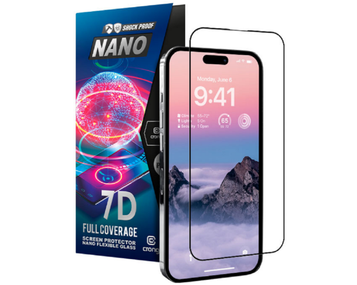 Crong 7D Nano Flexi Full Face Black (CRG-7DNANO-IP14PM) Αντιχαρακτικό 9H Hybrid Screen Protector (iPhone 14 Pro Max)