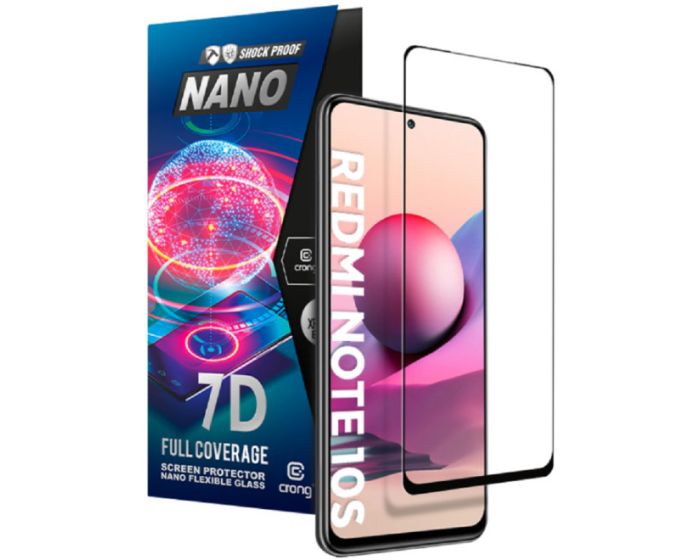 Crong 7D Nano Flexi Full Face Black (CRG-7DNANO-XRMIN10S) Αντιχαρακτικό 9H Hybrid Screen Protector (Xiaomi Redmi Note 10 / 10S / Poco M5s)