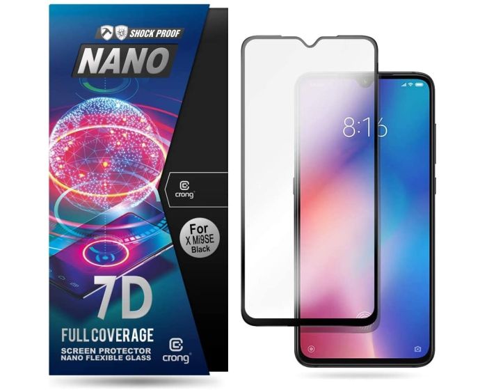 Crong 7D Nano Flexi Full Face Black (CRG-7DNANO-XMI9SE) Αντιχαρακτικό 9H Hybrid Screen Protector (Xiaomi Mi9 SE)