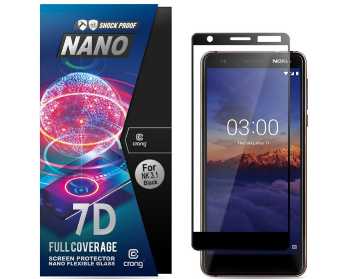 Crong 7D Nano Flexi Full Face Black (CRG-7DNANO-N31) Αντιχαρακτικό 9H Hybrid Screen Protector (Nokia 3.1 2018)