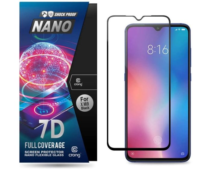 Crong 7D Nano Flexi Full Face Black (CRG-7DNANO-XMI9) Αντιχαρακτικό 9H Hybrid Screen Protector (Xiaomi Mi9)