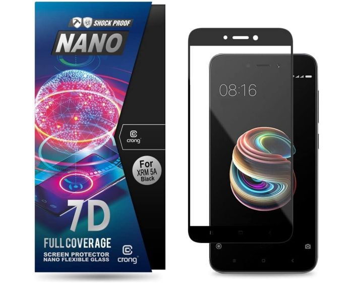 Crong 7D Nano Flexi Full Face Black (CRG-7DNANO-XR5A) Αντιχαρακτικό 9H Hybrid Screen Protector (Xiaomi Redmi 5A)