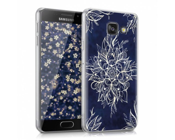 KWmobile Slim Fit Gel Case Batic flower (39411.01) Θήκη Σιλικόνης Διάφανη / Γαλάζια (Samsung Galaxy A3 II - 2016)