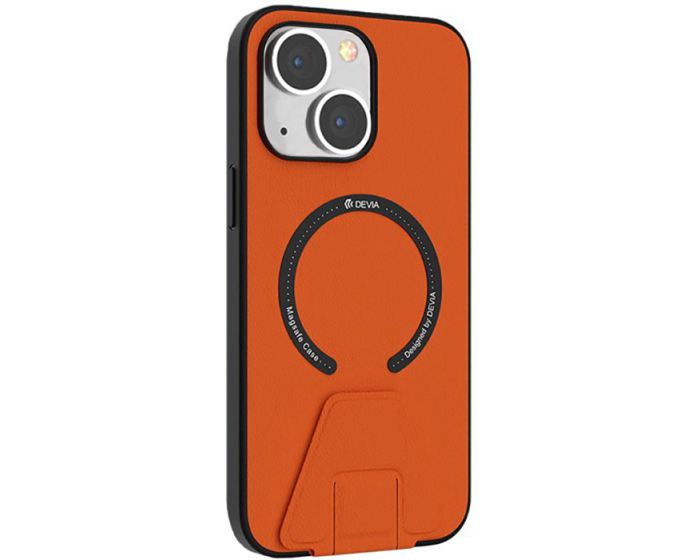 Devia Randy MagSafe PU Leather Kickstand Case Σκληρή Θήκη με TPU Bumper Orange (iPhone 14)