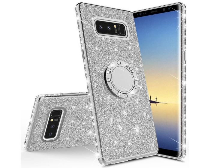 Diamond Ring Case με Electro Bumper και Glitter - Silver (Samsung Galaxy Note 8)