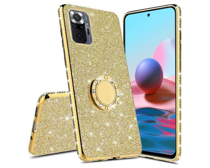 Diamond Ring Case με Electro Bumper και Glitter - Gold (Xiaomi Redmi Note 10 Pro)