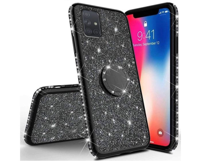 Diamond Ring Case με Electro Bumper και Glitter - Black (Samsung Galaxy A51 5G)