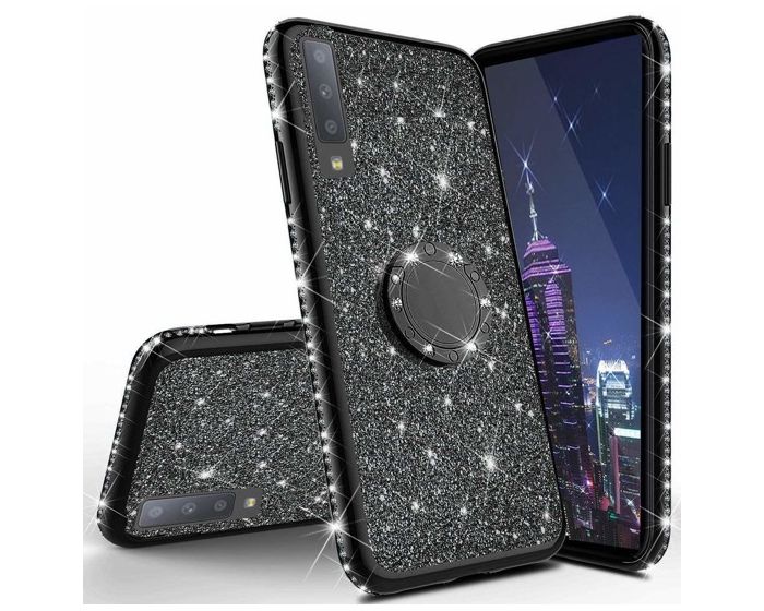 Diamond Ring Case με Electro Bumper και Glitter - Black (Samsung Galaxy A7 2018)