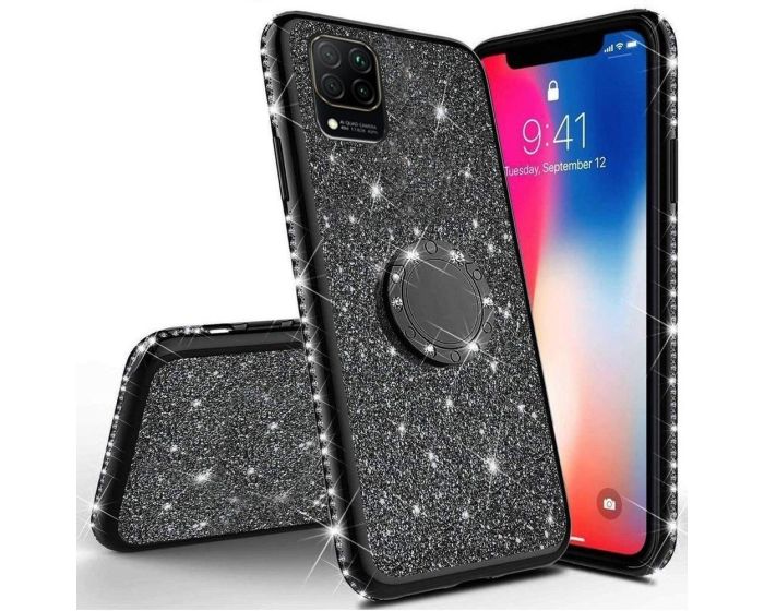 Diamond Ring Case με Electro Bumper και Glitter - Black (Huawei Y5P / Honor 9s)