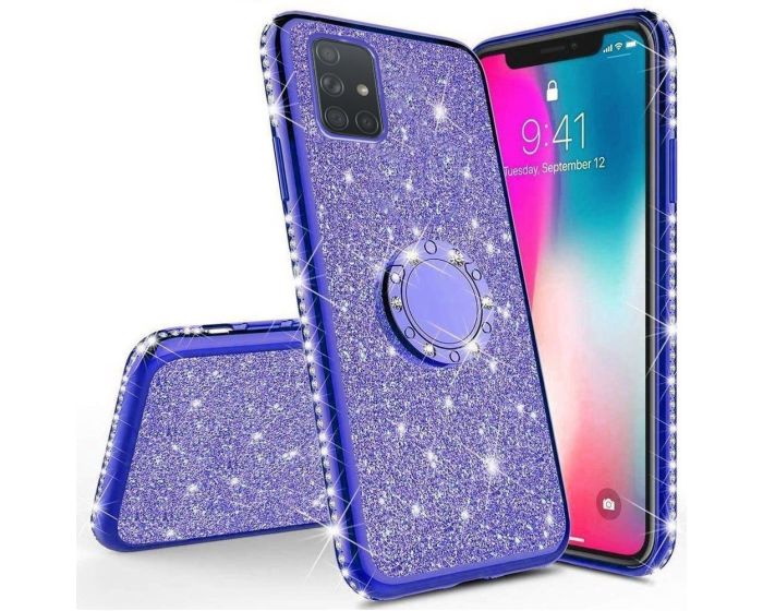 Diamond Ring Case με Electro Bumper και Glitter - Blue (Samsung Galaxy A51 5G)