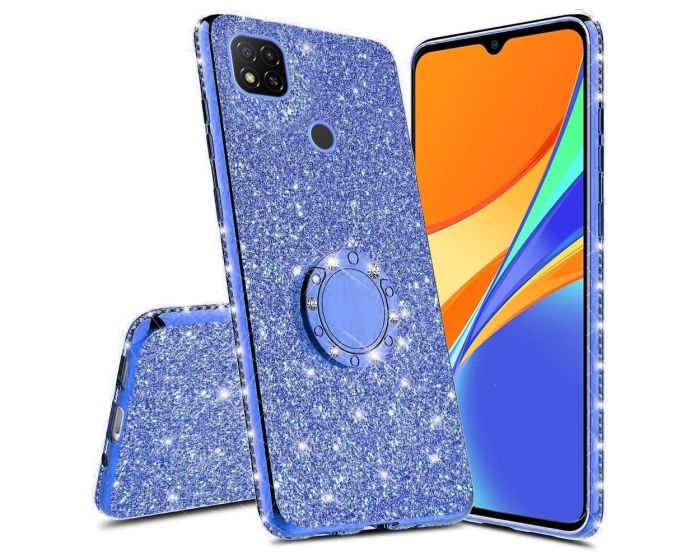 Diamond Ring Case με Electro Bumper και Glitter - Blue (Xiaomi Redmi 9C)